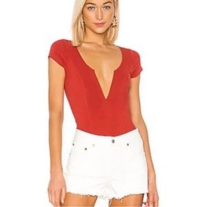 Free people bodysuit deep conversations terracotta sunset short sleeve thong